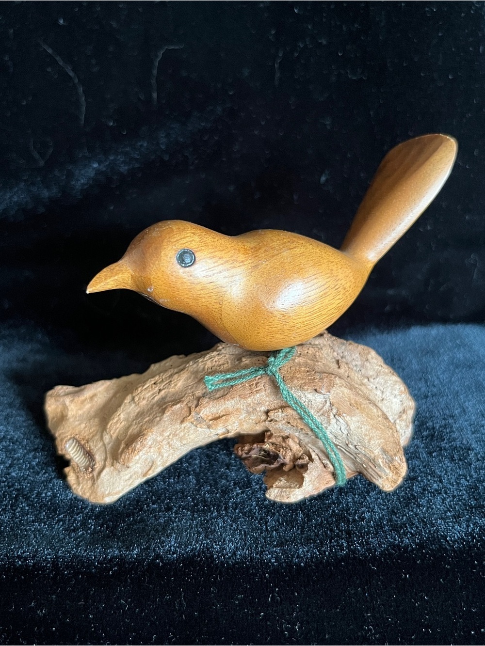 Hand-Carved Wooden Bird Perched Driftwood Base Vintage Folk Art